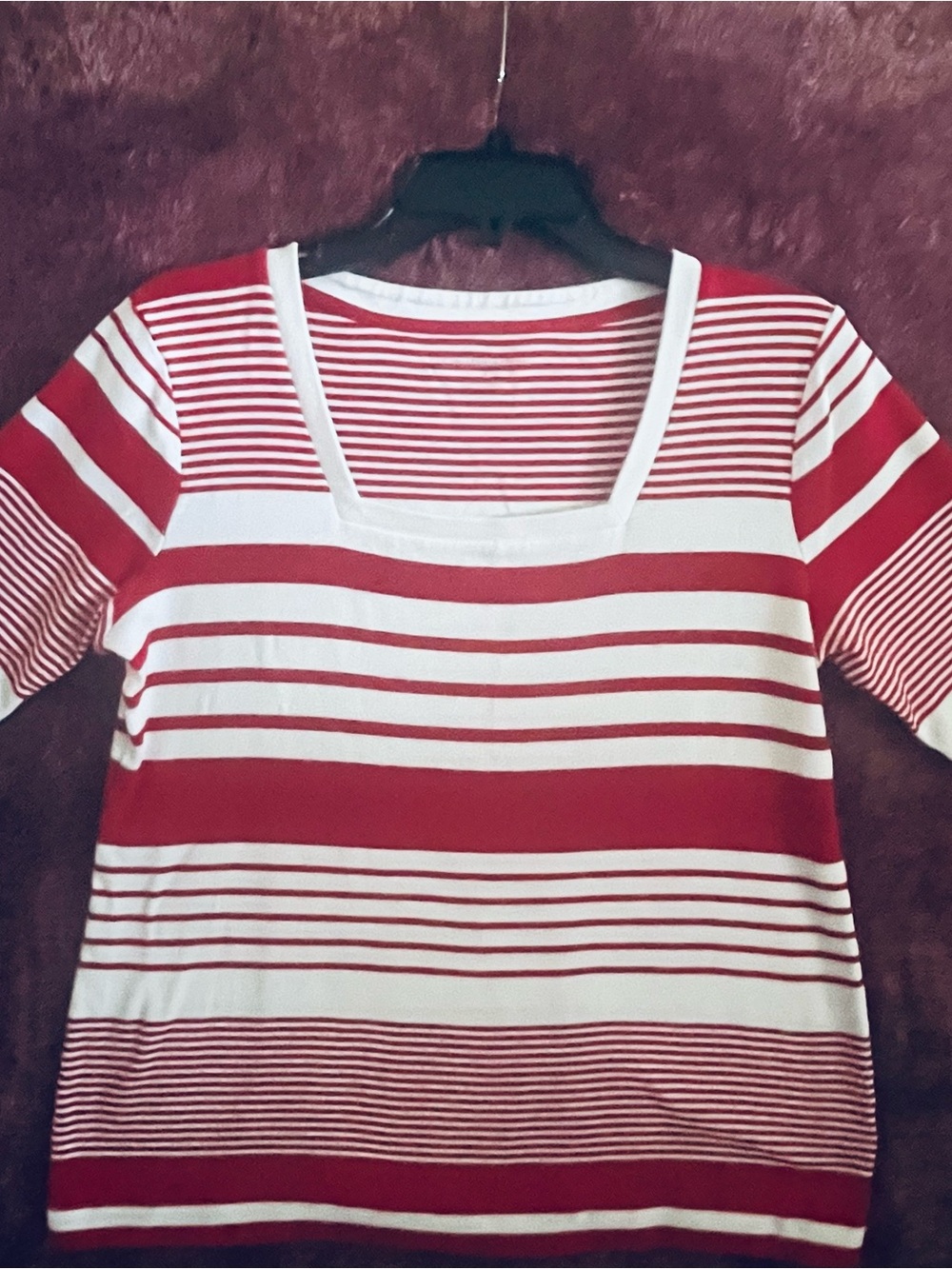 Burton Red and White Striped Square-Neck Short Sleeve Top - Picture 6 of 10